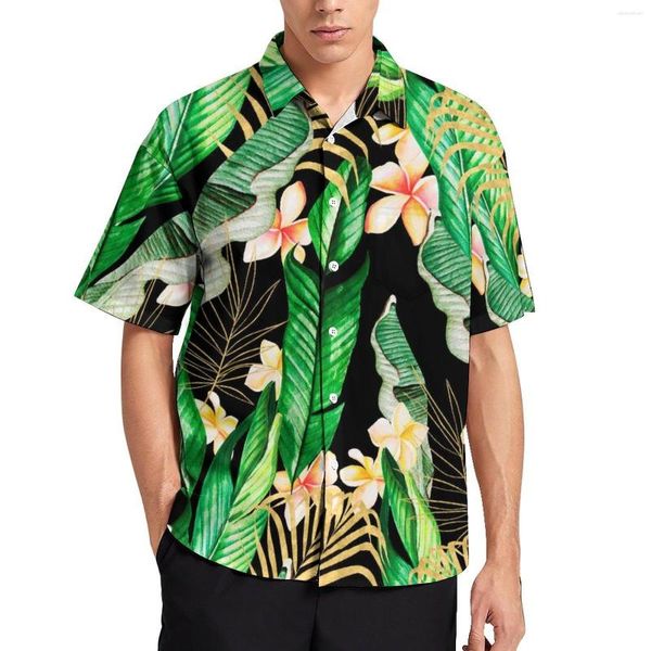 Chemises décontractées pour hommes Feuilles de palmier de la jungle Chemise ample Homme Vacances Forêt tropicale Fleur Imprimer Hawaii Graphic Blouses surdimensionnées élégantes