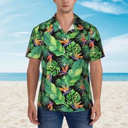Chemises décontractées pour hommes Jungle Tropical Print Beach Shirt Hommes Bird of Paradise Hawaii Manches courtes Lâche Blouses surdimensionnées Cadeau d'anniversaire