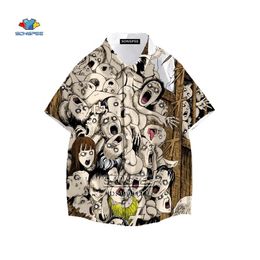 Camisas informales para hombres Junji Ito Camisa para hombres Manga de terror Muchas caras Camisa hawaiana con estampado 3D Camisas de playa casuales de verano Ropa de manga corta Hip Hop 230410