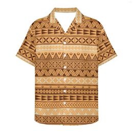 Casual shirts voor heren hebben zojuist de Polynesische traditionele tribale print shirt revers shirt revers kort mouw zomertrend mannen tatoeage vrijgegeven
