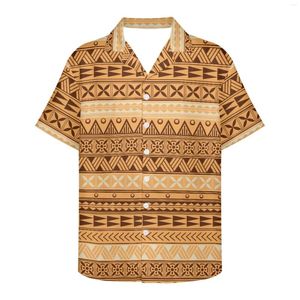 Camisas informales para hombre recién lanzadas, camisa con estampado Tribal tradicional polinesio, solapa, manga corta, tendencia de moda de verano, tatuaje para hombres