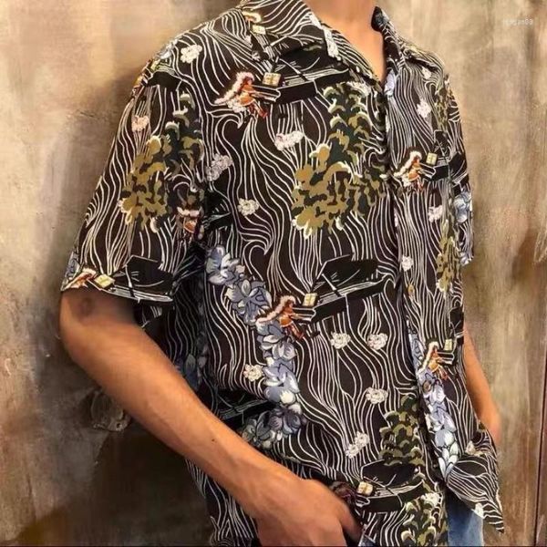 Camisas casuales para hombres Kapital 2023 camisa de verano japonés hawaiano flor piano onda impresión cómoda manga corta cardigan tops marea