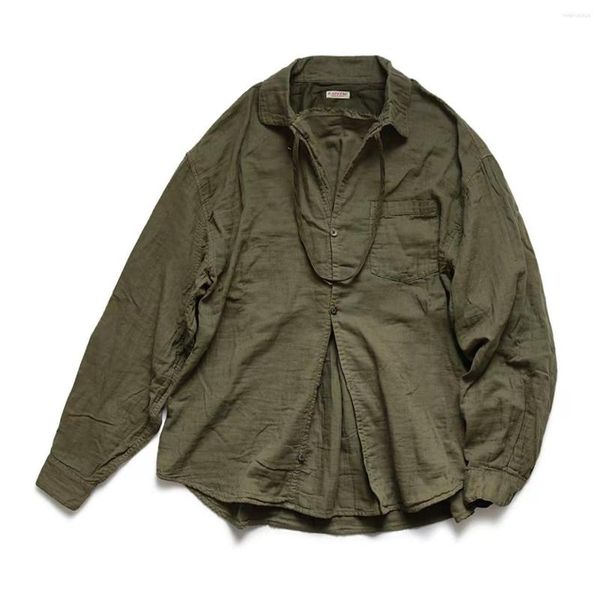 Camisas casuales para hombres Kapital Hirata Hohiro Japón Militar Verde Algodón Lino Lavado Plisado Suelto Hombres y mujeres de manga larga