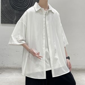 Casual shirts voor heren Kapments Korean Fashion Plain 2023 Zomer Mends Oversized Vintage White Blouses Japanese Streetwear Korte mouw 230329