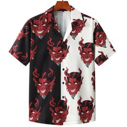 Men s Casual shirts Kaus Hawaii Untuk Pria Kemeja Gambar Cetak Setan Kerah Kuba Pakaian Jalanan Mode Atasan Lengan Pendek Musim Panas Baru Trendi 230509