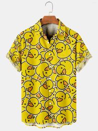 Casual shirts voor heren kawaii jongens shirt creatief prisma 3D digitale trend printen mode losse korte mouwen heren eend