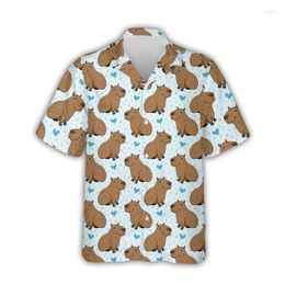 Chemises décontractées pour hommes Kawaii Capybara graphique pour hommes vêtements impression 3D hawaïen Aloha chemise de plage à manches courtes Y2k mignon enfants hauts revers