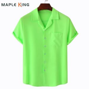 Chemises décontractées pour hommes Kemeja Hijau Neon Pria Wanita Pantai Hippie Lengan Pendek Kasual Musim Panas Chemise Hawaii Pour Homme Streetwear 230427