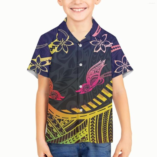 Chemises décontractées pour hommes enfant garçon polynésien Tribal hawaïen Totem tatouage Hawaii imprime bébé garçons école Blouse Cardigan chemise pour tout-petit