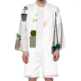 Chemises décontractées pour hommes Kimono Vêtements pour hommes et femmes Impression numérique 3D de style japonais Cardigan traditionnel japonais Plantes vertes