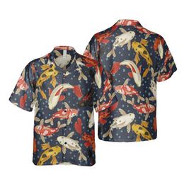 Camisas casuales para hombres Koi Fish 3d Camisas impresas para hombres Camiseta de playa gráfica de animales elegantes carpas Hawaii Biología Lucky Slve Blusas Tops Y240506
