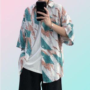 Chemises décontractées pour hommes coréen 2022 Harajuku boutonné chemise col rabattu hommes été hawaïen Preppy Style à manches courtes pour hommes