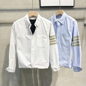 Chemises décontractées pour hommes Marque coréenne Double manches rayées Vêtements Mode Business Formelle Coton Oxford Blouse