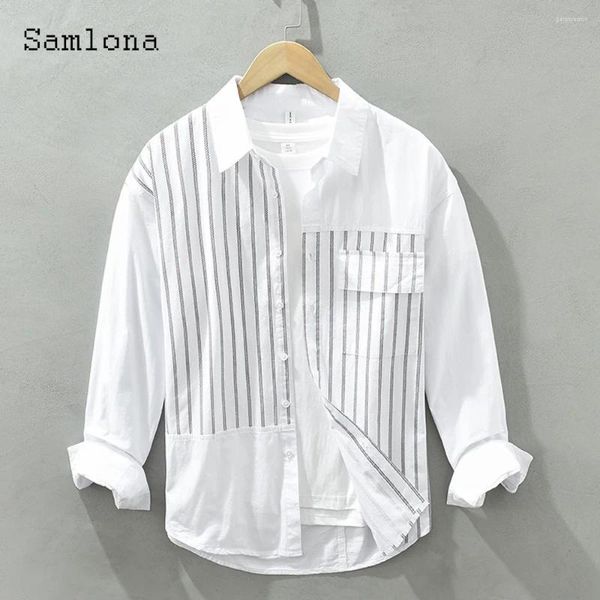 Chemises décontractées pour hommes Blouse de mode coréenne Hommes Vintage rayé Streetwear 2023 Tops à poitrine unique Chemise de poche Blusas Hommes