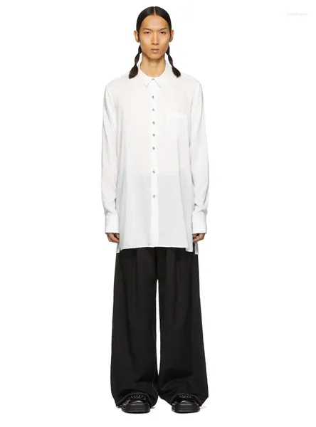 Chemises décontractées pour hommes Mode coréenne Cuprammonuium fil soyeux pour hommes couleur unie à manches longues en vrac mâle simple boutonnage chemise hauts