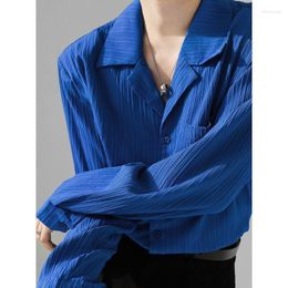 Chemises décontractées pour hommes mode coréenne drapé pour hommes couleur unie à manches longues glace soie Smart confortable costume col doublure chemise