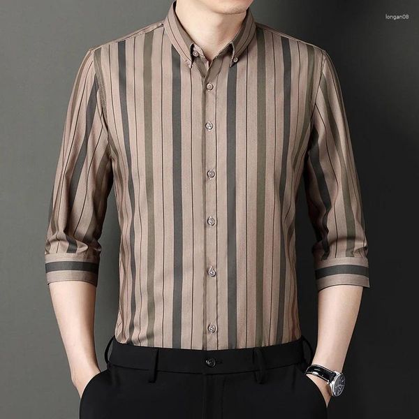 Camisas casuales para hombres Moda coreana Camisa sexy Harajuku Hombres Top Calidad Clásico Rayas Manga larga Vintage Botón Camisas Otoño