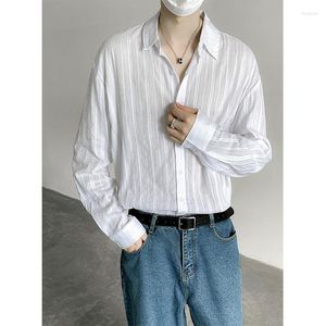 Casual herenoverhemden Koreaans shirt met lange mouwen Herenmode Maatschappij Herenjurk Los gestreept Zwart Wit Formeel M-2XL