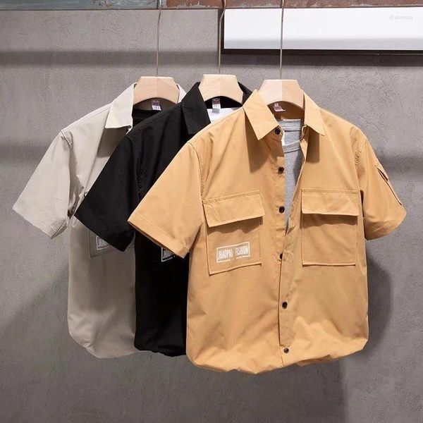 Camisas casuales para hombres Bolsillo coreano Manga corta Verano Tendencia delgada Retro Abrigo de trabajo Ropa para hombres