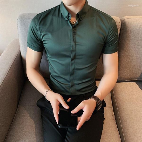 Chemises décontractées pour hommes Style coréen été broderie chemise à manches courtes/homme Slim Fit haute qualité revers grande taille S-4XL