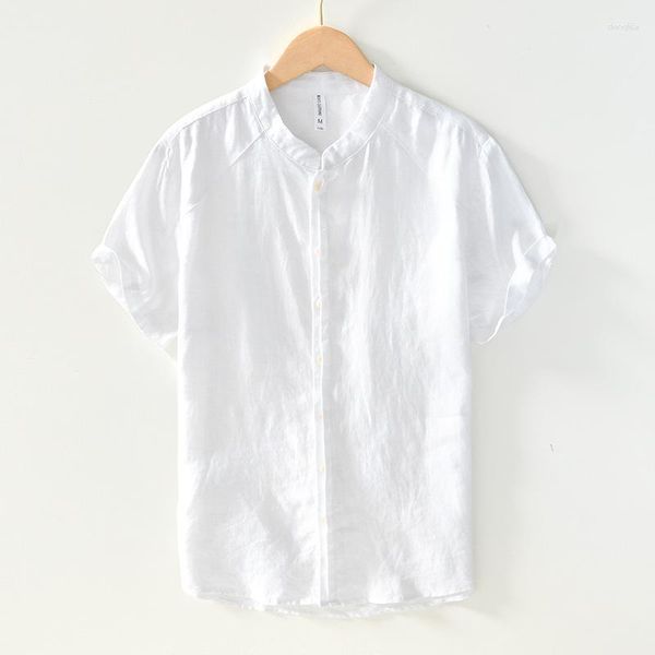 Camisas casuales para hombres L1002 Camisa blanca de lino Estilo chino Moda de verano Manga corta Botón de un solo pecho Blusas ajustadas simples Tops