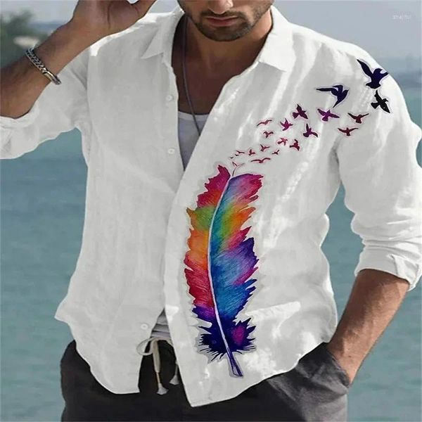 Camisas casuales para hombres solapa graffiti pintura de tinta mariposa al aire libre material retro de alta calidad tops gran tamaño de moda camisa de moda