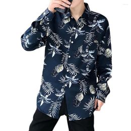 Chemises décontractées pour hommes Revers Manches longues Simple boutonnage Poche plaquée Hommes Chemise Printemps Automne Noix de Coco Imprimé Top Hawaïen Vêtement Quotidien