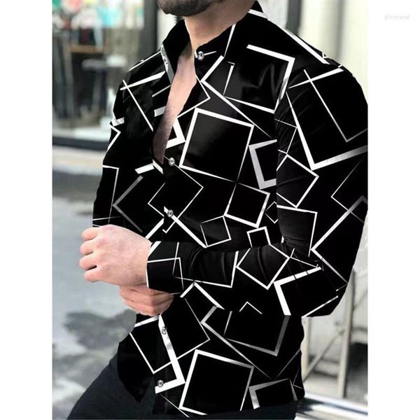 Camisas informales para hombre, camisa con solapa para hombre, primavera y verano, tira de matriz callejera, Top a cuadros, Material suave, transpirable, talla grande