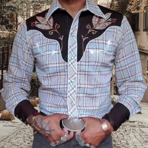 Casual overhemden voor heren, reversoverhemd, heren, vintage western-cowboyprint, slim fit, lange mouw, voor streetwear zakelijk vest