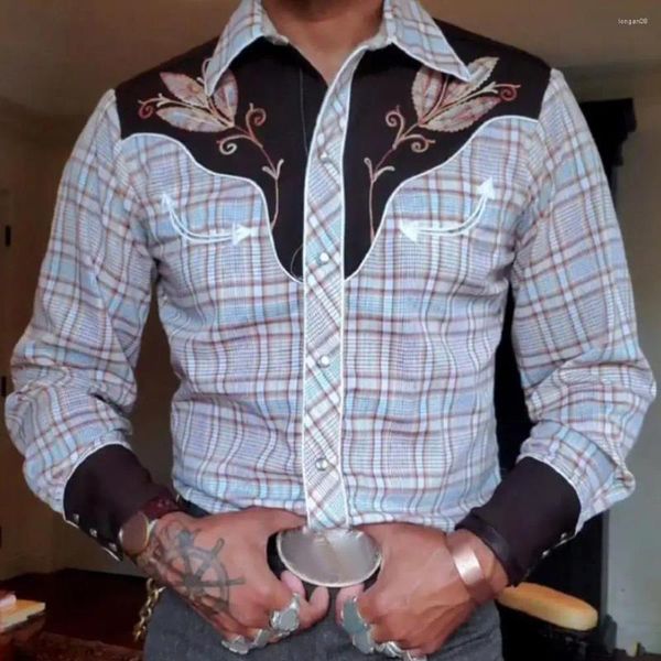 Chemises décontractées pour hommes chemises à revers vintage western cowboy imprimer slim fit avec collier de borne