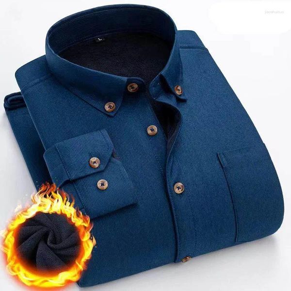 Chemises décontractées pour hommes, grande taille, polaire en velours côtelé, chaud, solide, Style classique, coupe régulière, chemise épaisse en velours, vêtements de marque, hauts Polo