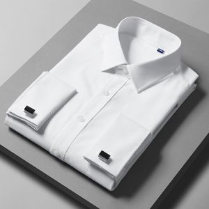 Chemises décontractées pour hommes grande taille chemise à boutons de manchette en fibre de bambou pour hommes de haute qualité mode d'affaires Pure White Party chemise à manches longues marque masculine 230505