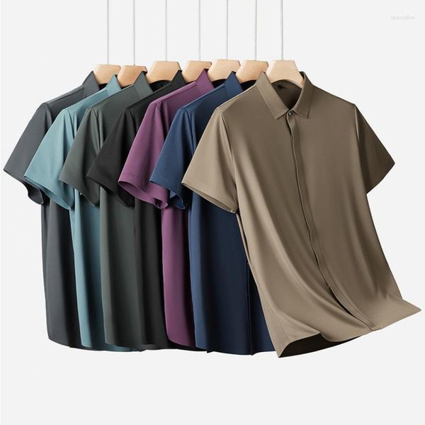 Chemises décontractées pour hommes Chemise de grande taille Hommes Soie de glace à manches courtes S pour couleur unie Lisse Mâle Été Mince Surdimensionné 's 8XL F