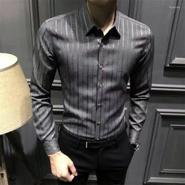 Mannen Casual Shirts Grote Maat Sociale Formele Tops Office Business Effen Gestreepte Kraag Mannen Overhemd Lange Mouwen Voor pak A131