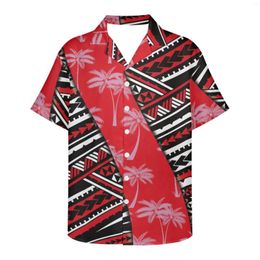Camisas casuales para hombres Último diseño Camisa de verano para hombres Patrón tribal tradicional polinesio Estampado de palmera Estilo hawaiano con cuello en v corto
