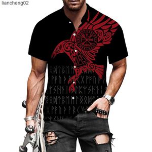 Chemises décontractées pour hommes Dernière chemise imprimée symbole Viking Chemises d'été à manches courtes pour hommes Harajuku Blouses à boutons Street Hip-hop pour hommes Camisas De Hombre W0328