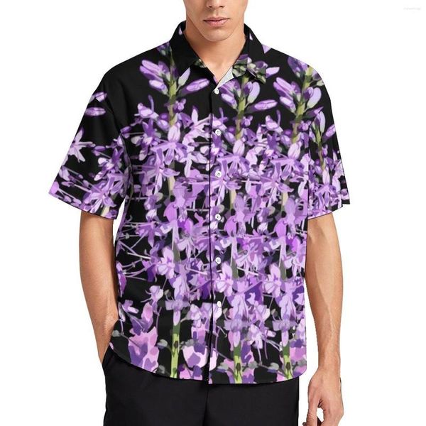 Camisas casuales para hombres Planta de lavanda Flor Camisa de playa Hombre Lindo Hermosas flores púrpuras Hawaii Mangas cortas Blusas de gran tamaño vintage