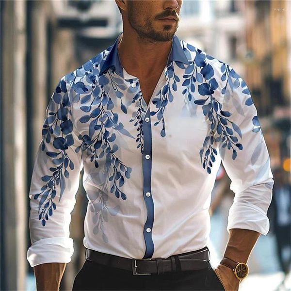 Chemises décontractées pour hommes Imprimé de fleur à manches longues Col à manches à manches longues Cold de bouton de rue Street Street Taille Summer 2024