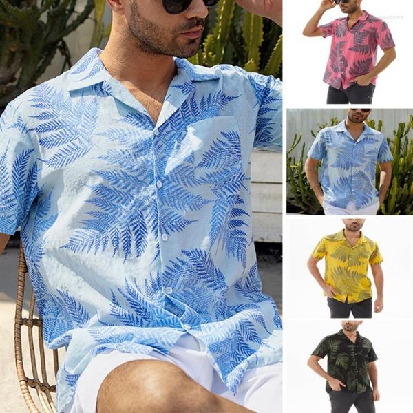 Chemises décontractées pour hommes Chemise à manches courtes à imprimé feuilles Vêtements de plage amples Érable