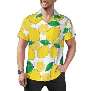 Casual shirts voor heren Lemon Print Blouses Men Green Leaves Hawaiiaanse Hawaiiaanse korte mouwen grafische streetwear oversized strandhemd geschenk