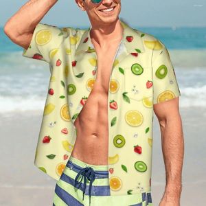 Camisas informales para hombre, camisa hawaiana con estampado de limón, blusas extragrandes Vintage con estampado elegante de frutas mixtas para vacaciones para hombre