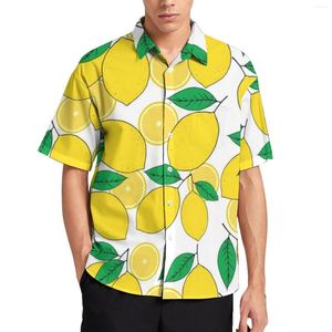 Casual shirts voor heren Lemon Print Vacation Shirt Green Bladeren Hawaiian Man Street Style Blouses Korte Mouw Design Kleding plus maat