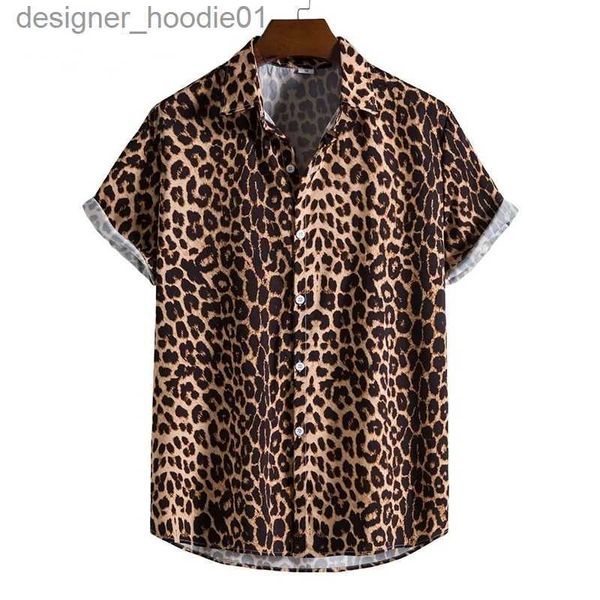 Chemises décontractées pour hommes Leopard Haiian Sexy Flower Camisa Slim Fit Short Jirt Party Place Mens Casual Mens Wear Retro C240412