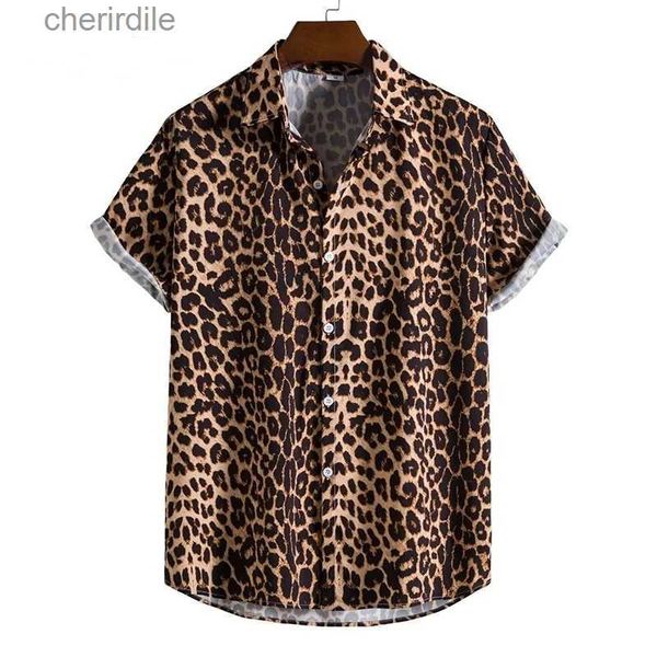Chemises décontractées pour hommes Leopard Hawaian Sexy Floral Mens Camisa Slim Fit Courte à manches Pête Place Casual Mens Shirt YQ240408