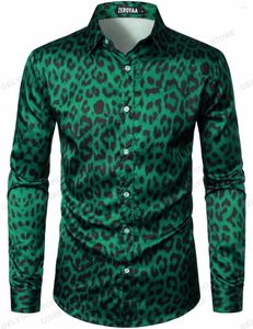 Chemises décontractées pour hommes Chemise imprimé léopard Chemise hawaïenne à manches longues Plage cubaine Boutonné Streetwear
