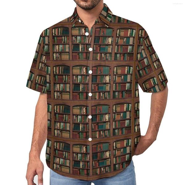 Camisas casuales para hombres Biblioteca Pirnt Camisa suelta Hombre Vacaciones Libro Amantes Hawaiano Impreso Manga corta Tendencias Blusas de gran tamaño