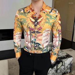 Camisas casuales para hombres Lifenwenna Moda Personalidad Impresión para hombre de manga larga Fiesta de lujo Insecto Camisa digital Hombres NightClub Slim Fit Blusa