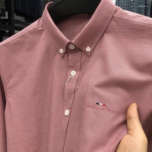 Chemises décontractées pour hommes Light Luxury Automne Couleur Solide Haute Qualité Mode Tendance Brodé Designer Revers Coton Chemise à manches longues M-4XL
