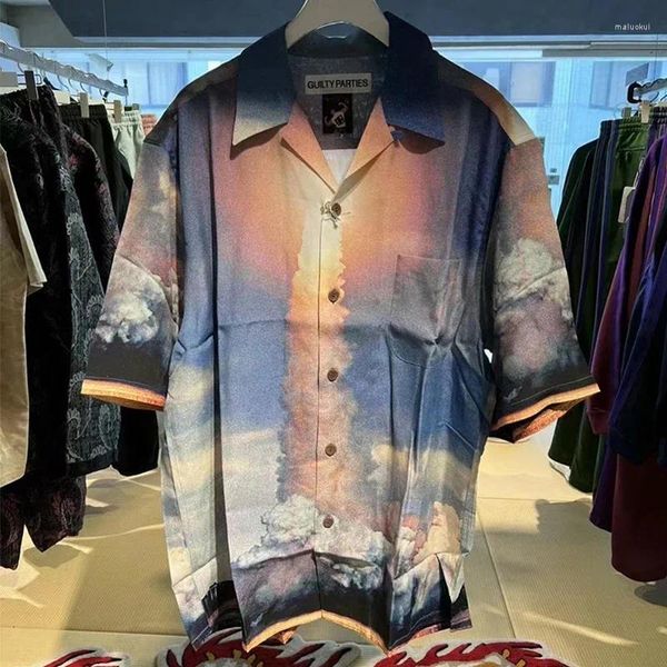 Camisas casuales para hombres Luz Púrpura WACKO MARIA Manga corta Hombres Mujeres Moda de alta calidad Botón de calle de gran tamaño Tops hawaianos