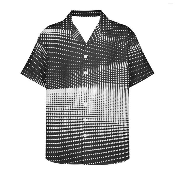 Chemises décontractées pour hommes Tache lumineuse Motif à pois Noir Blanc Ondulations 3D Chemise hawaïenne Harajuku surdimensionnée pour hommes Mode imprimée à manches courtes